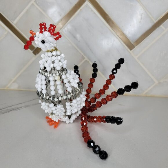 Handcrafted Beaded Rooster chicken Wire & Beads Decorative Art Piece whimsical - Picture 5 of 7